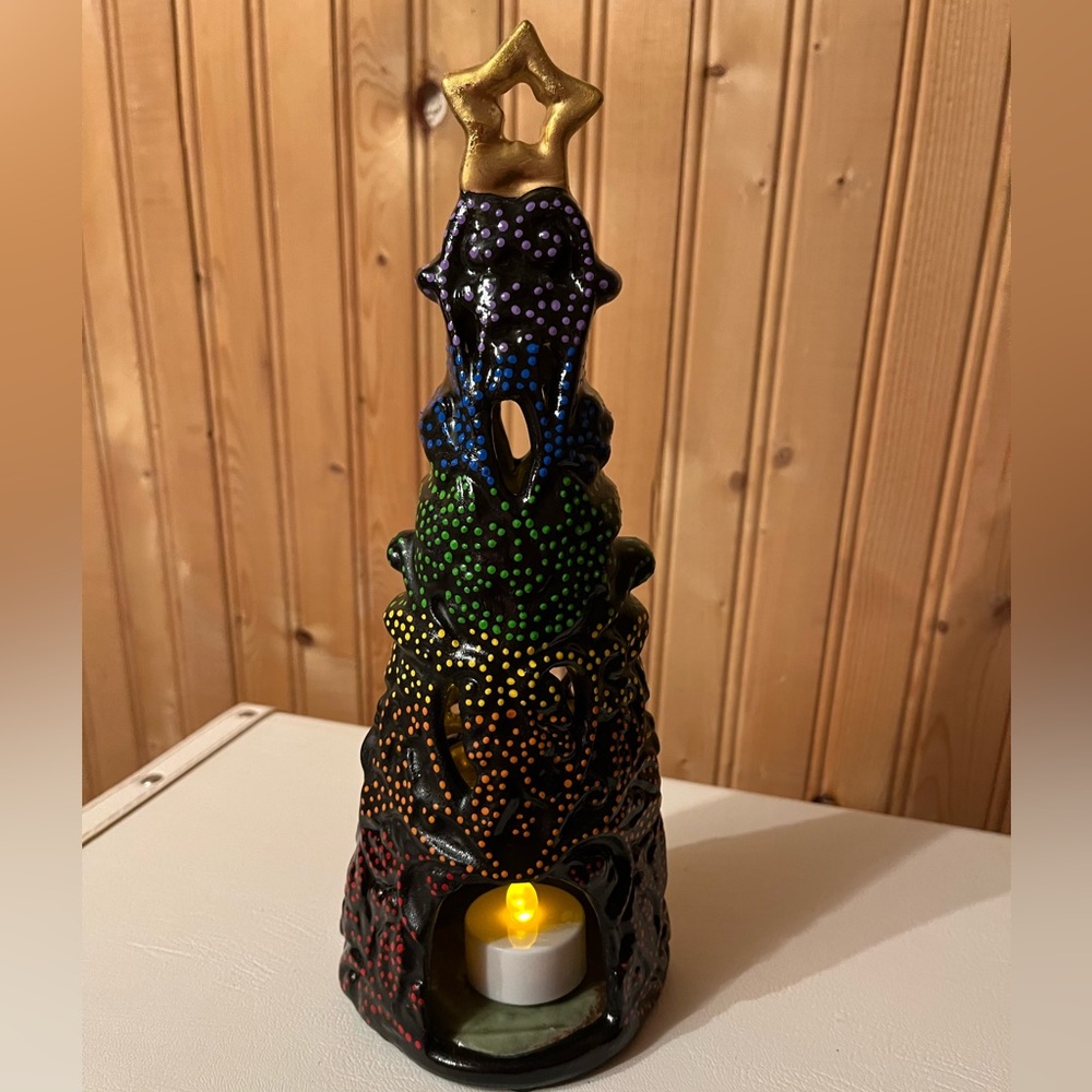 Handpainted Ceramic Rainbow Christmas Tree - Picture 6 of 7